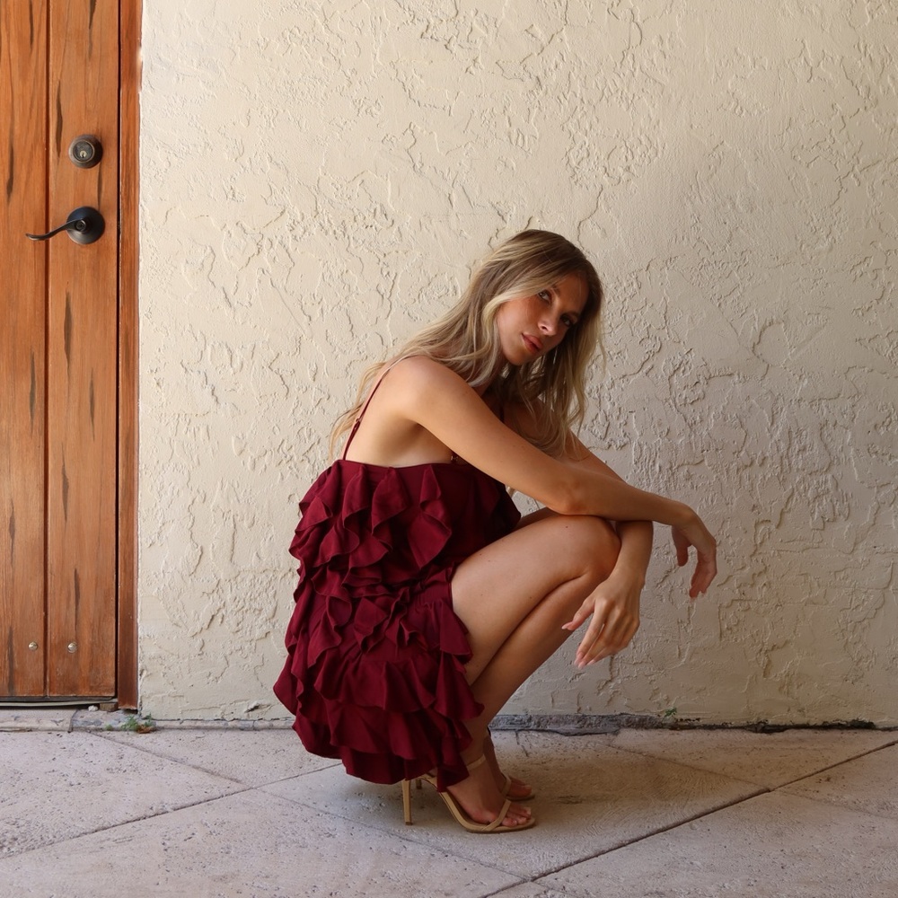 It Girl | Plum Bandeau Bodycon Mini Dress With Ruffles